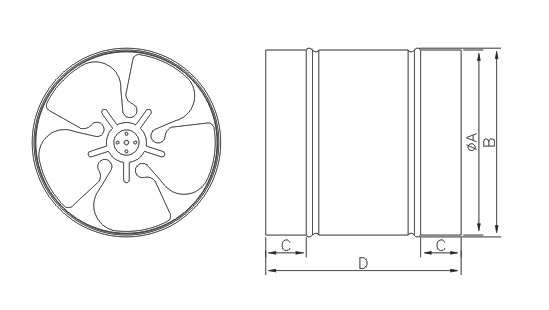 Dimensiuni ventilator industrial de tubulatura Dospel WB 160