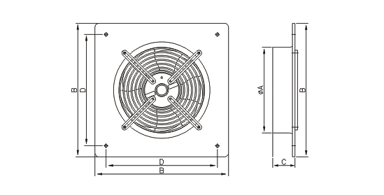 Dimensiuni ventilator industrial de perete Dospel WOKS 500