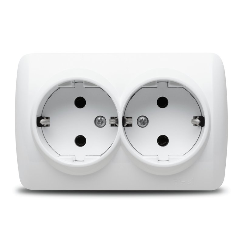 Priza dubla CP PT Elbi Alsu 16A, IP 20, montaj aplicat, EL0000459, alb - imagine principală