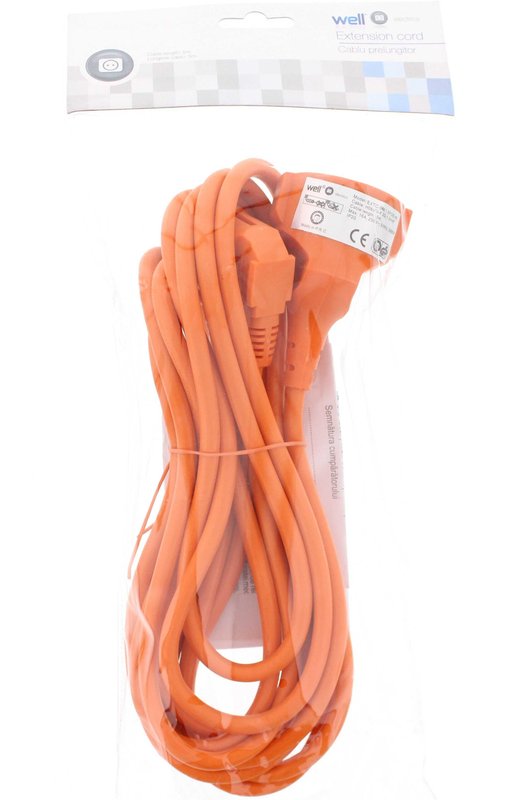Cablu prelungitor 5m 1.5 mm IP20, portocaliu, Well - imagine 2