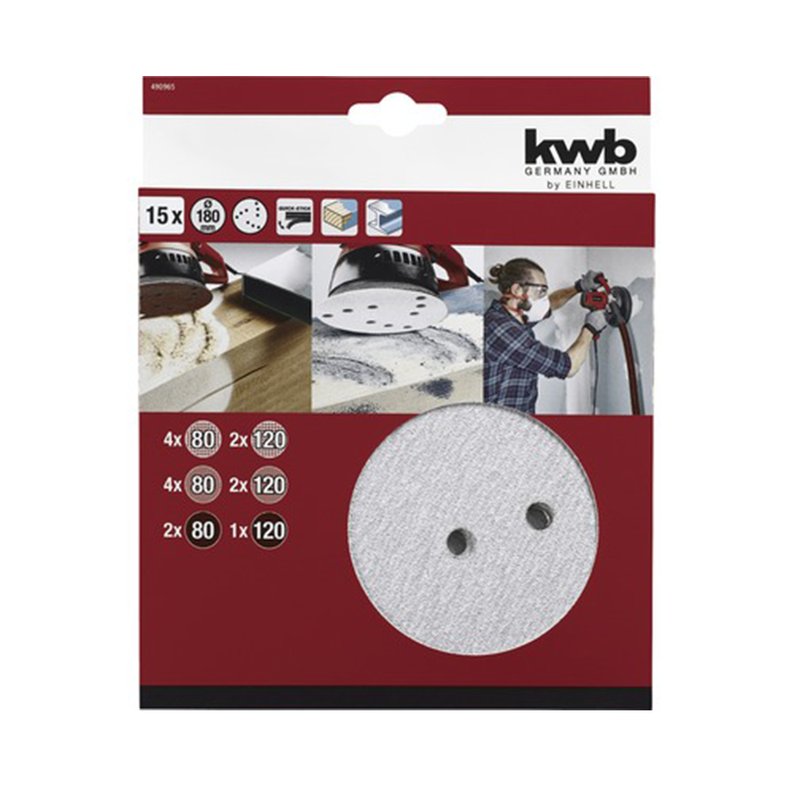 Set 15 discuri abrazive pentru slefuit pereti si suprafete plane, 180 mm, KWB - imagine 2