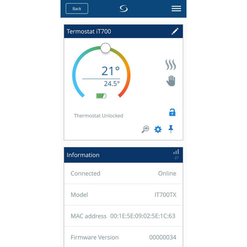 Termostat ambient Salus, controlat prin internet, IT 700, LCD, cu Wi-Fi - aplicatie meniu