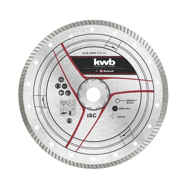 Disc diamantat diametru 300 x 25,4 mm, pentru taiat piatra si marmura, KWB - Prompt Service